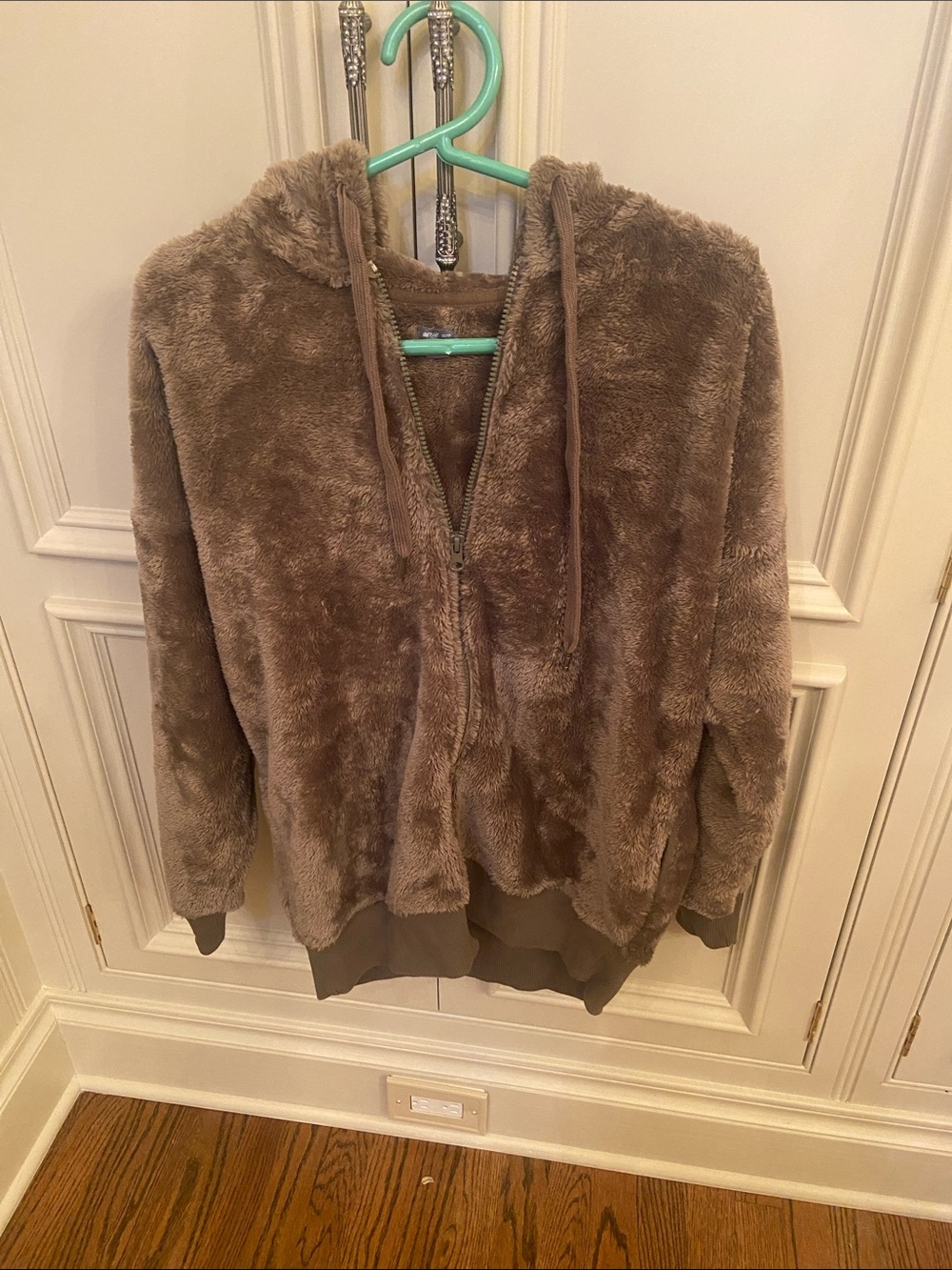aerie Plush Zip-Up Hoodie in Taupe Brown